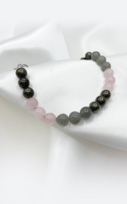 Bracciale Abbondanza Plus (Pirite, Labradorite, Quarzo Rosa)