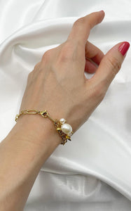 Bracciale Perle Stellina Acciaio Inossidabile Gold