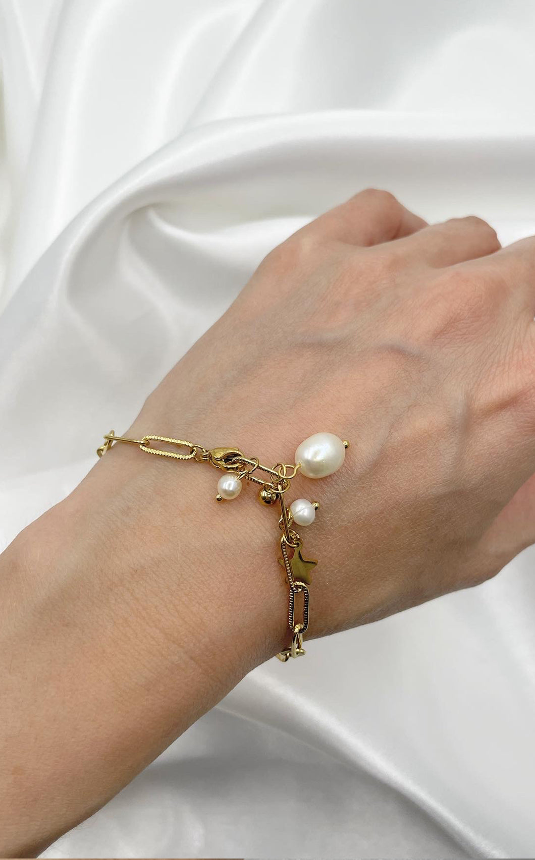 Bracciale Perle Stellina Acciaio Inossidabile Gold