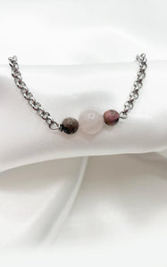 Bracciale Rodonite e Quarzo Rosa, Acciaio Inossidabile