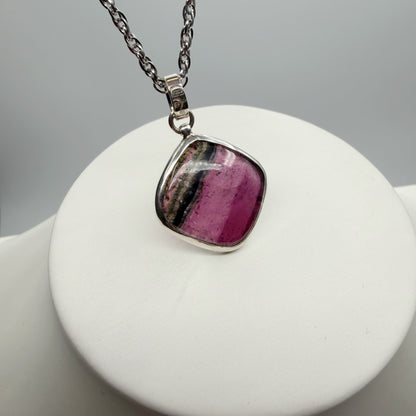 Ciondolo Tormalina Rosa Watermelon Rombo - Argento 925