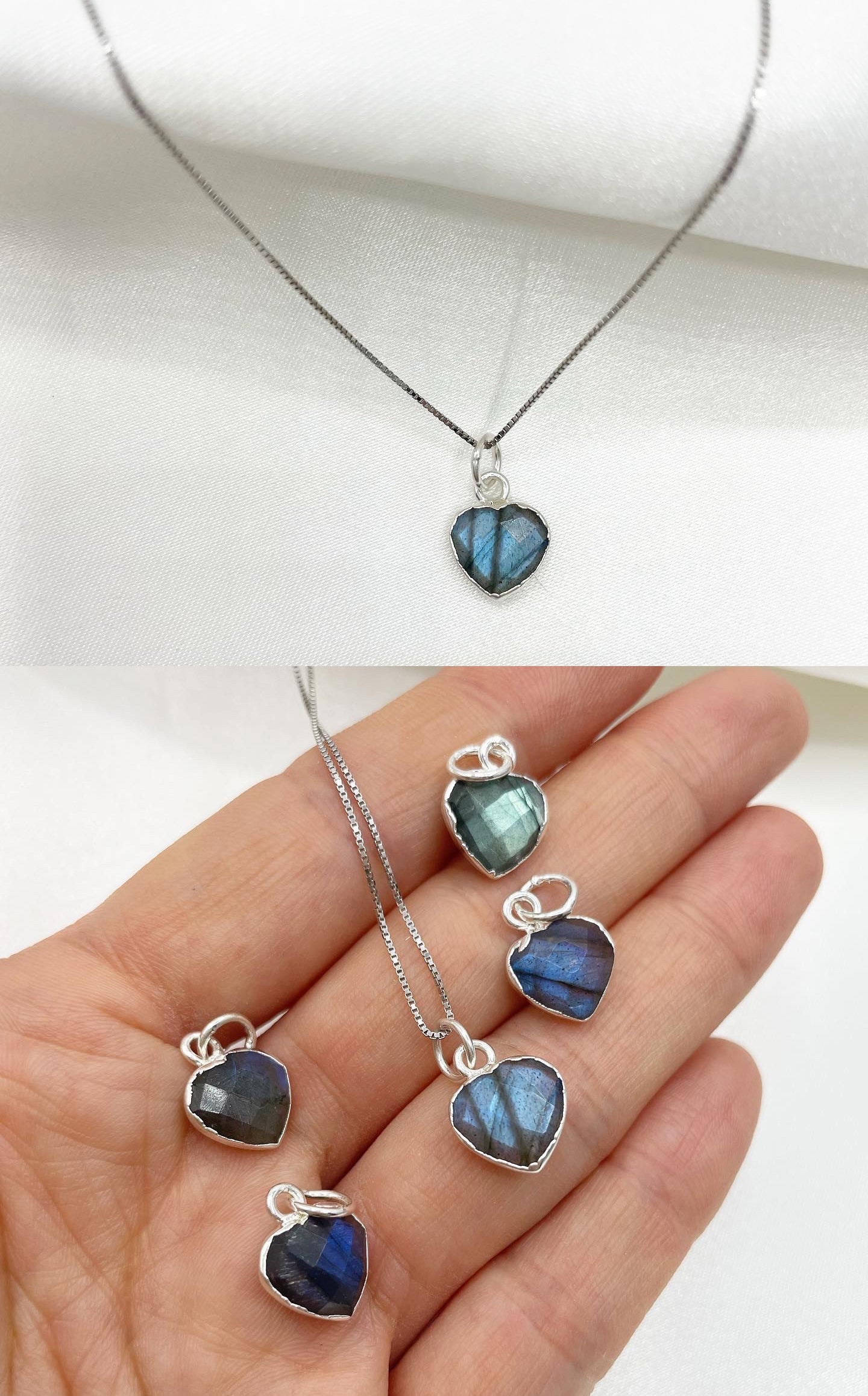 Collana Cuore Labradorite Grigia e Argento 925