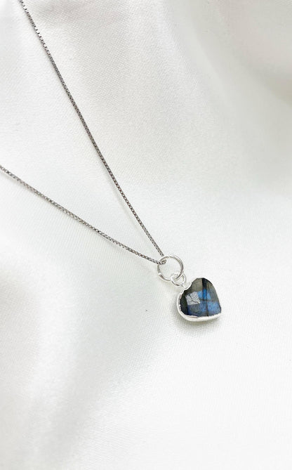 Collana Cuore Labradorite Grigia e Argento 925