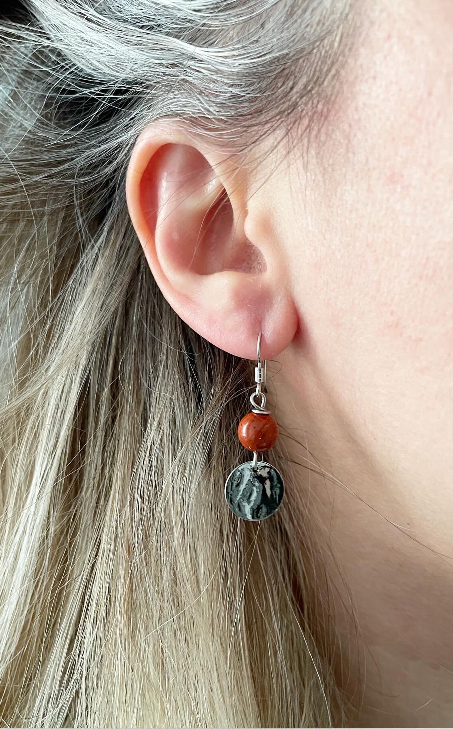 Orecchini In Argento Smerlato Grigio Diaspro Grigio Fatto A Mano Www - Foto 8