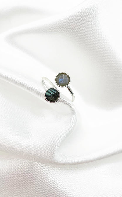 Anello Labradorite Grigia Gemini e Argento 925