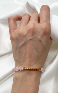 Bracciale Quarzo Rosa e Acciaio Inossidabile Gold