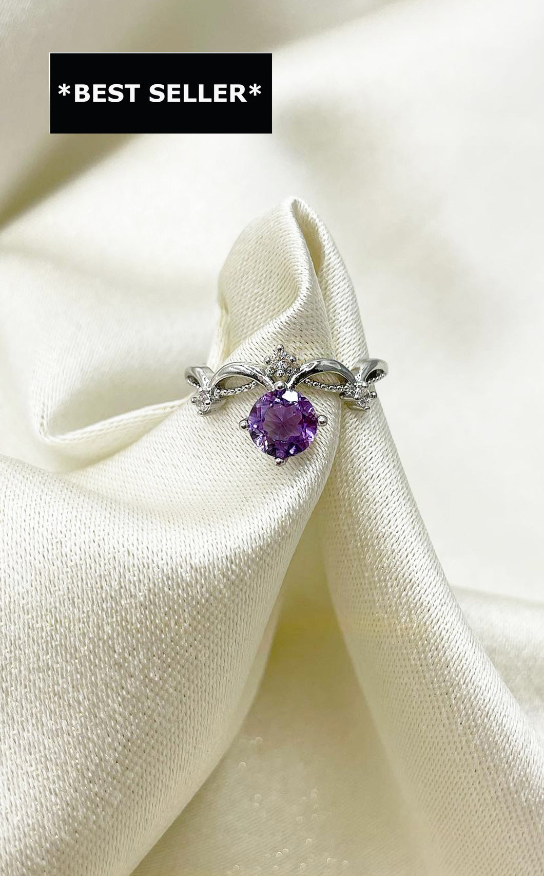 Anello Ametista (rame placcato Argento 925)
