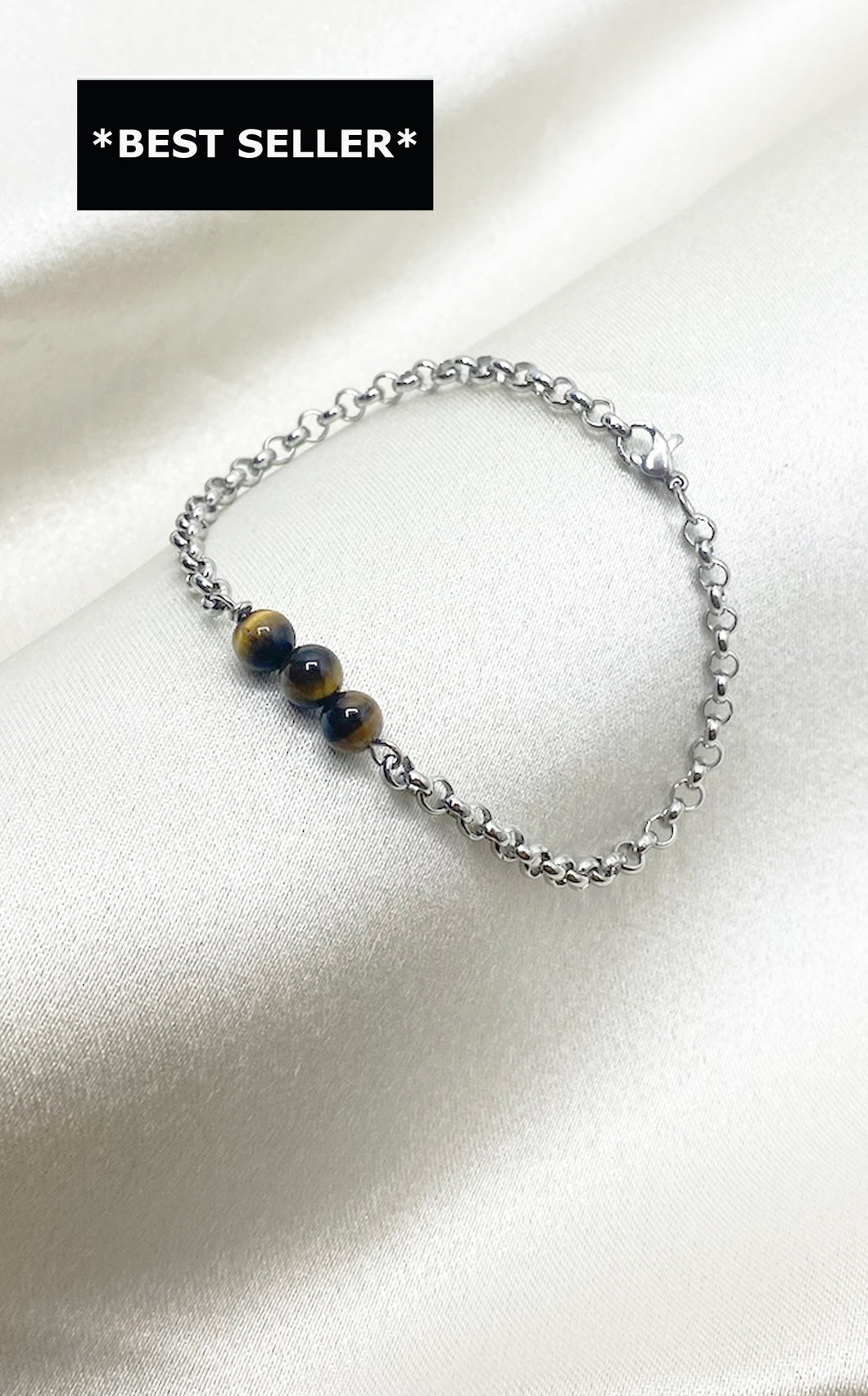 Bracciale Occhio di Tigre e Acciaio Inossidabile