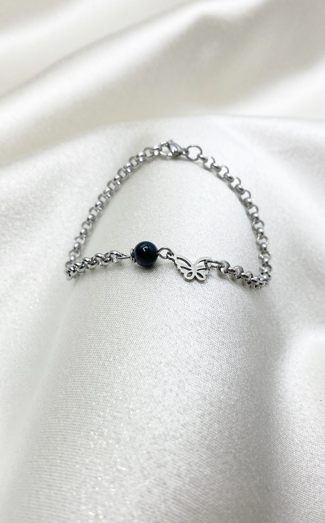 Bracciale Infinity Butterfly- Tormalina e Acciaio Inossidabile