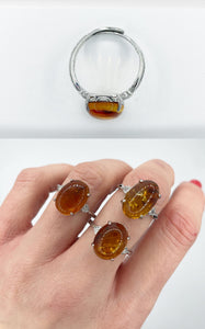 Anello Ambra, Rame placcato Argento 925