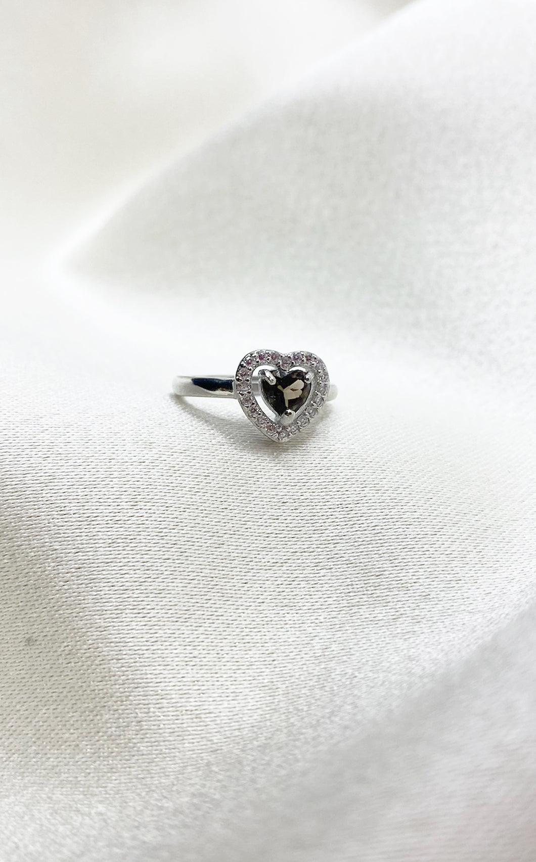 Anello Quarzo fumè Cuore e Argento 925