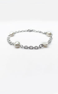 Bracciale Perle di Fiume e Acciaio Inossidabile