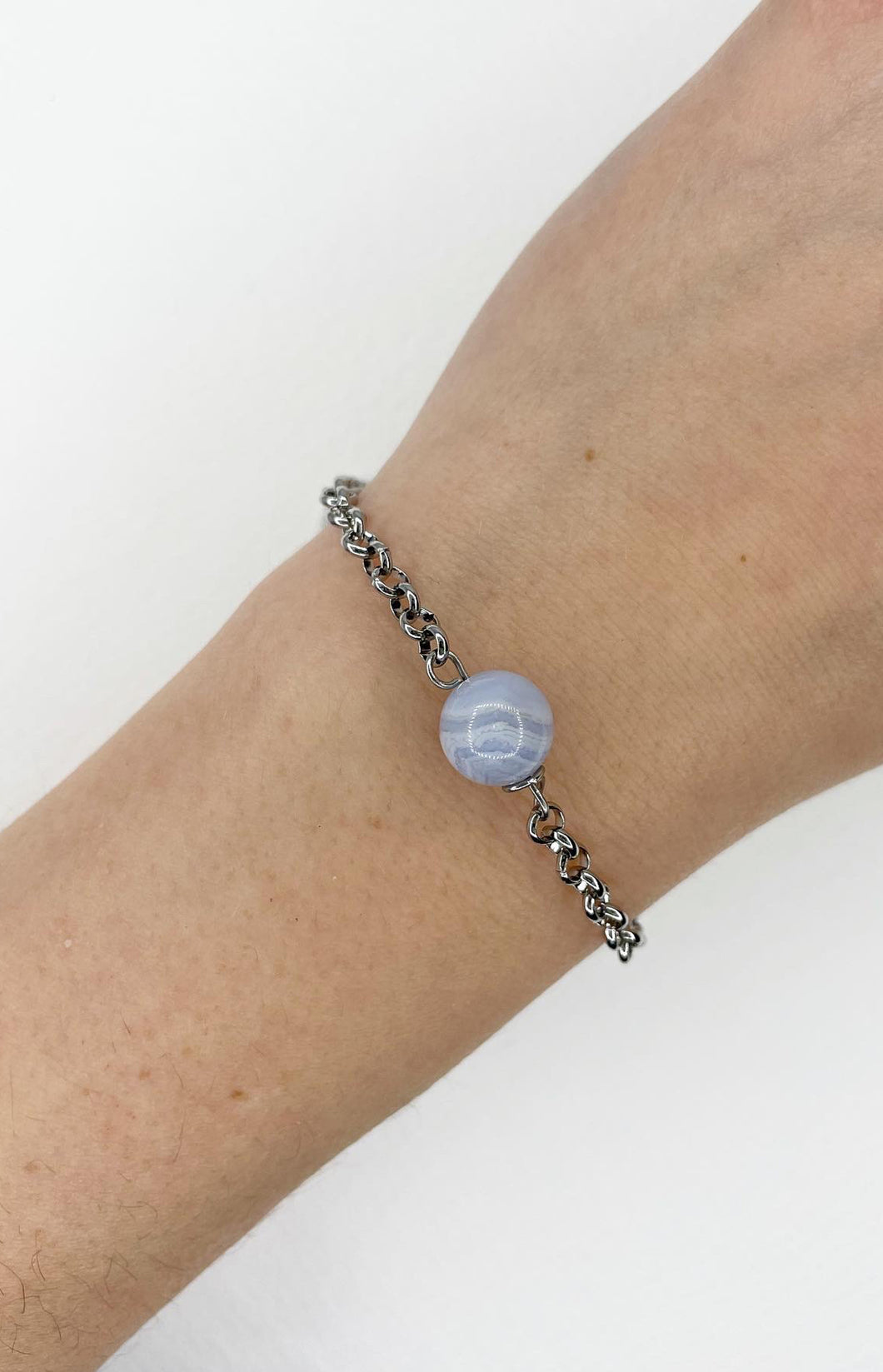Bracciale Infinity Single - Calcedonio e Acciaio Inossidabile