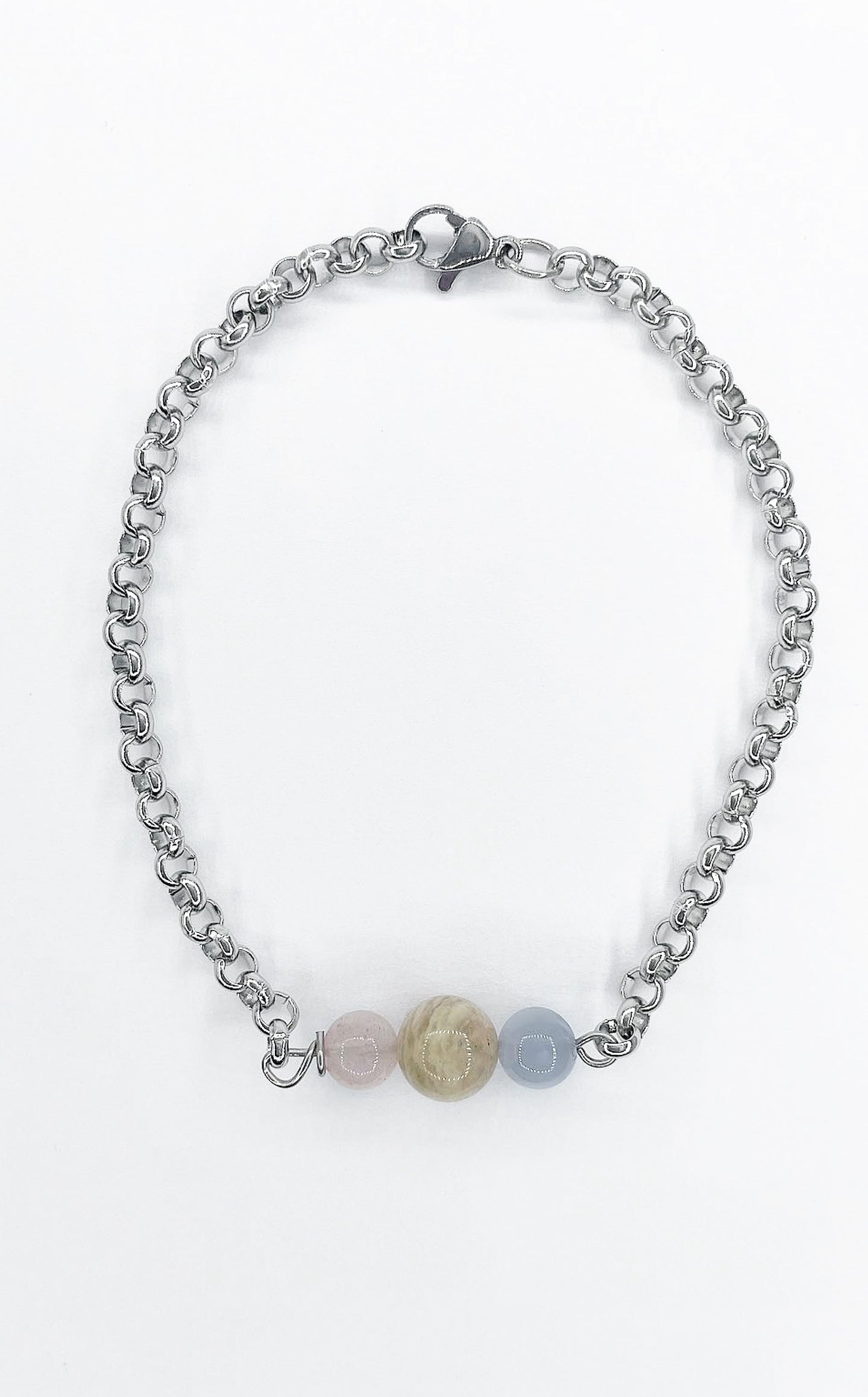 Bracciale Infinity Love - Calcedonio, Quarzo Rosa, Pietra di Luna