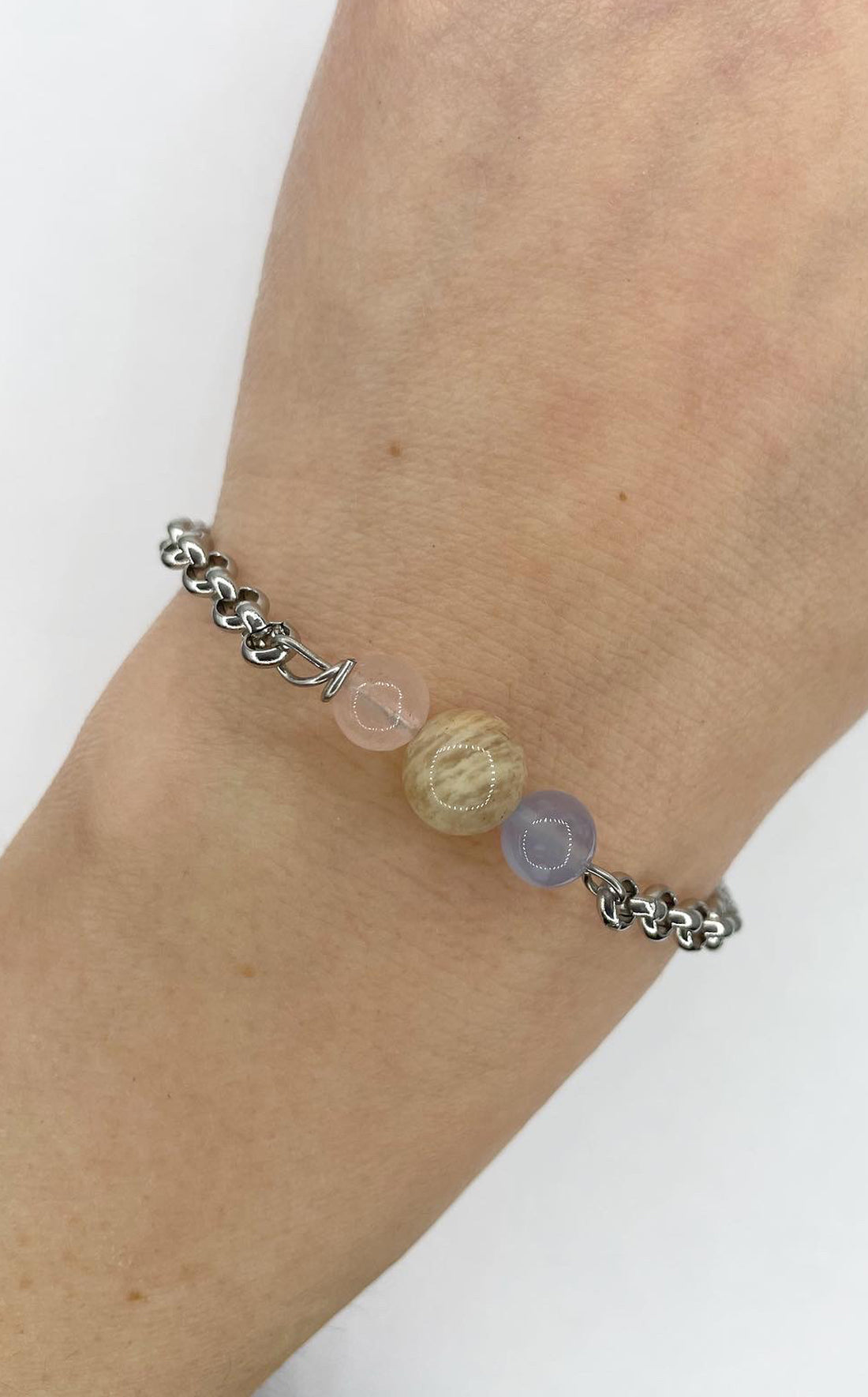 Bracciale Infinity Love - Calcedonio, Quarzo Rosa, Pietra di Luna