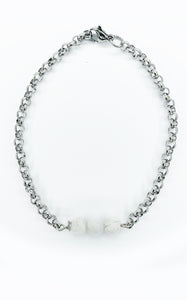 Bracciale Pietra di Luna (Labradorite Bianca) e Acciaio Inossidabile