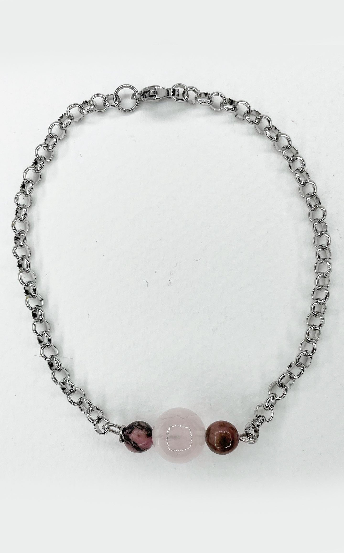 Bracciale Infinity Ego - Rodonite e Quarzo Rosa, Acciaio Inossidabile