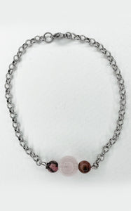 Bracciale Rodonite e Quarzo Rosa, Acciaio Inossidabile