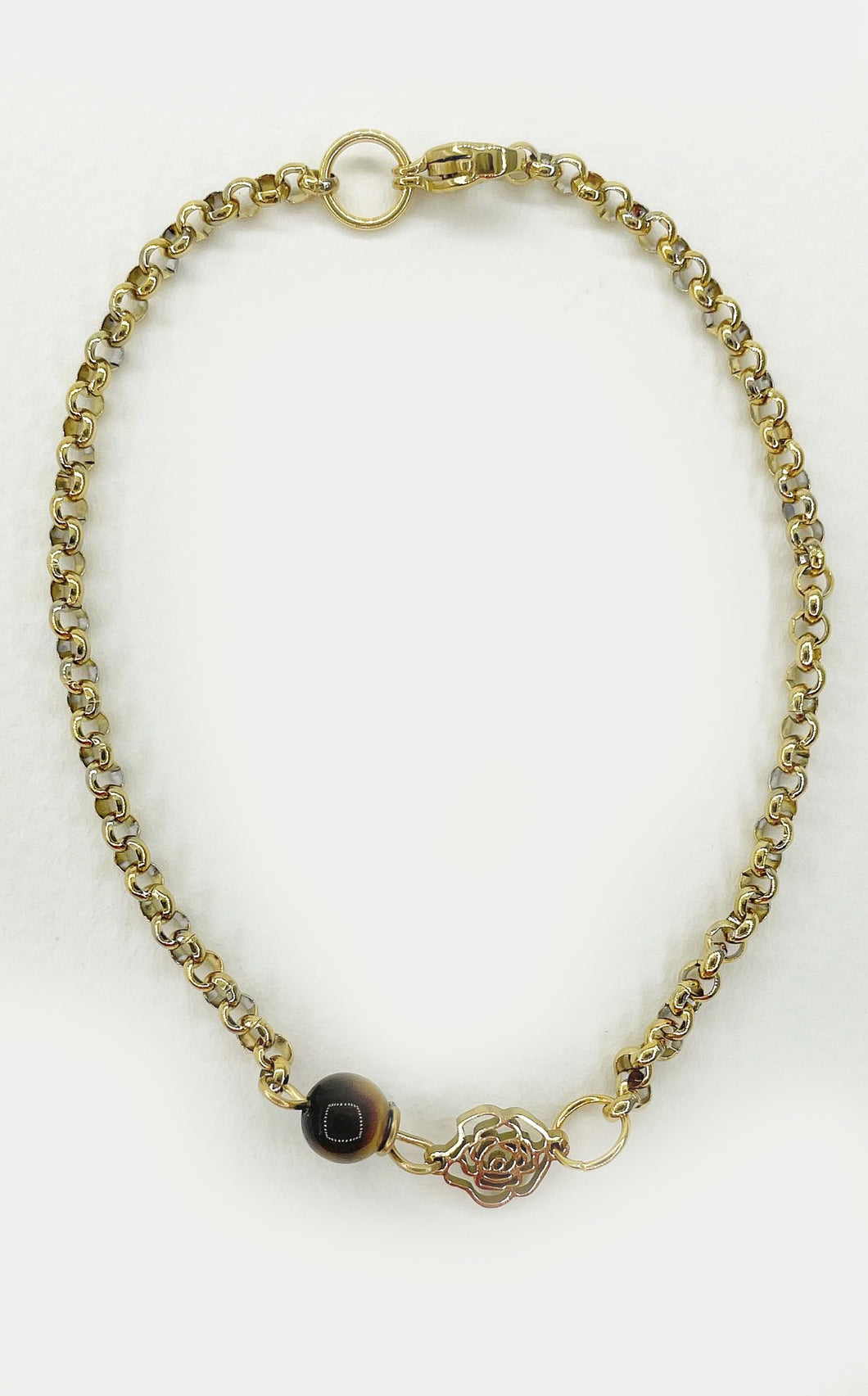 Bracciale Occhio di Tigre e Acciaio Inossidabile Gold