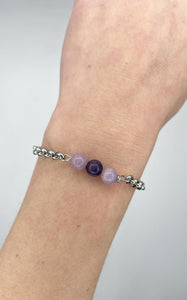 Bracciale Lepidolite e Acciaio Inossidabile