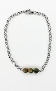 Bracciale Unakite e Acciaio Inossidabile