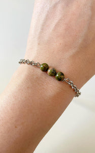 Bracciale Unakite e Acciaio Inossidabile