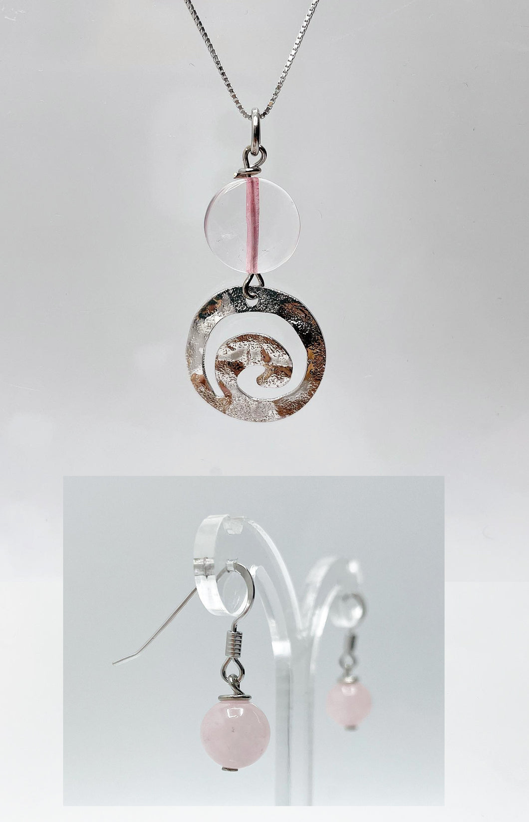 Set Quarzo Rosa (Ciondolo, catenina, orecchini) - Vergine