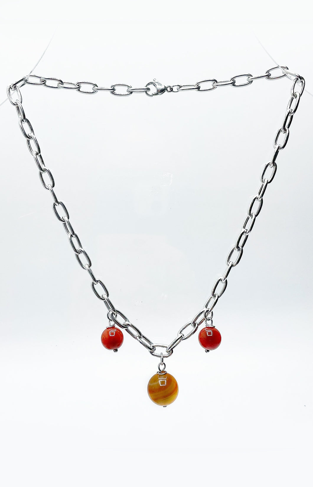 Collana Corniola e Acciaio Inossidabile