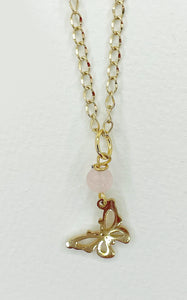 Collana Quarzo Rosa con Farfalla Gold